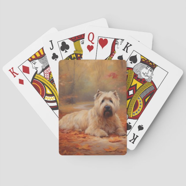 Wheaten Terrier in Autumn Leaves Fall Inspire  Playing Cards (Back)