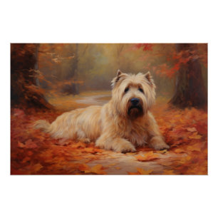 Wheaten Terrier in Autumn Leaves Fall Inspire  Poster