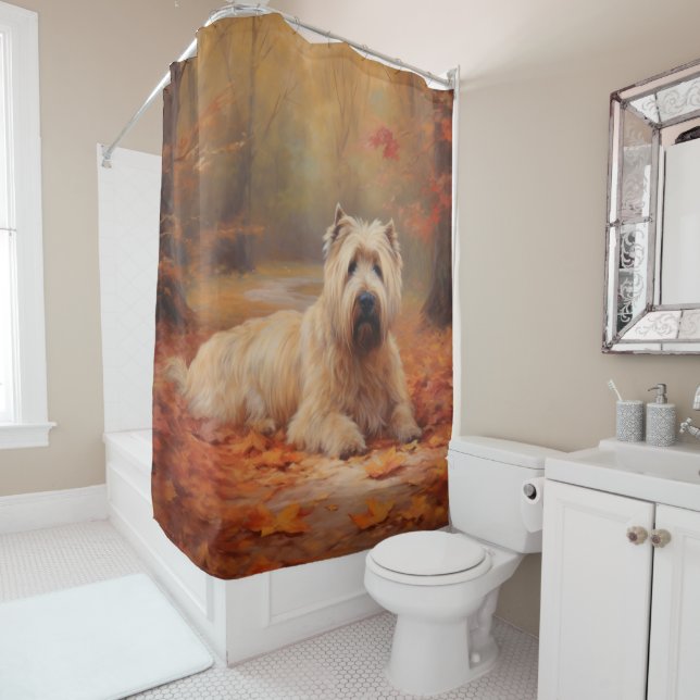 Wheaten Terrier in Autumn Leaves Fall Inspire  Shower Curtain (In Situ)