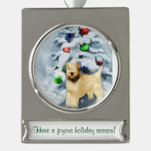 Wheaten Terrier Personalized Christmas Silver Plated Banner Ornament