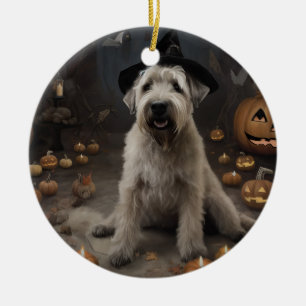 Wheaten Terrier Pumpkins Halloween Scary Ceramic Tree Decoration