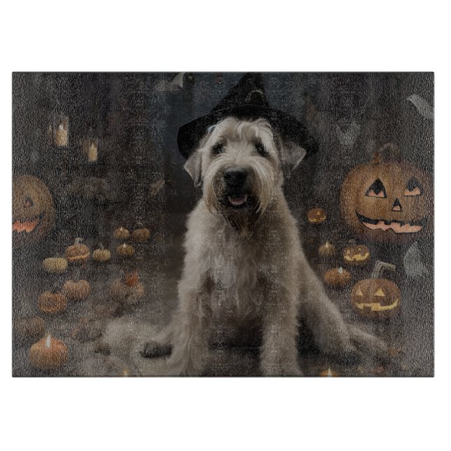 Wheaten Terrier Pumpkins Halloween Scary Cutting Board (Front)