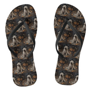 Wheaten Terrier Pumpkins Halloween Scary Flip Flops