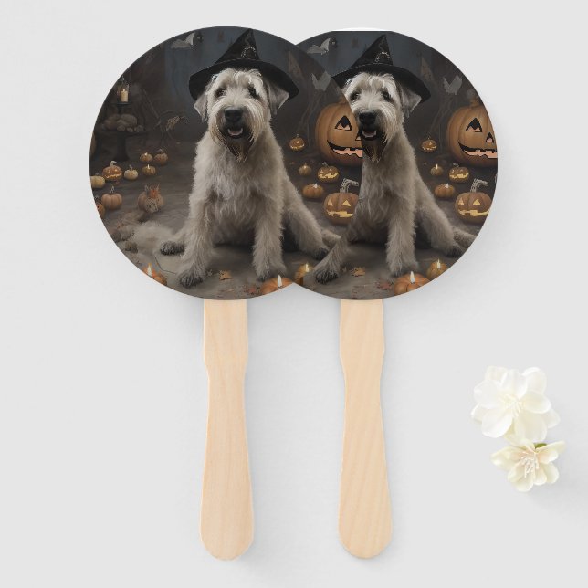 Wheaten Terrier Pumpkins Halloween Scary Hand Fan (Front and Back)
