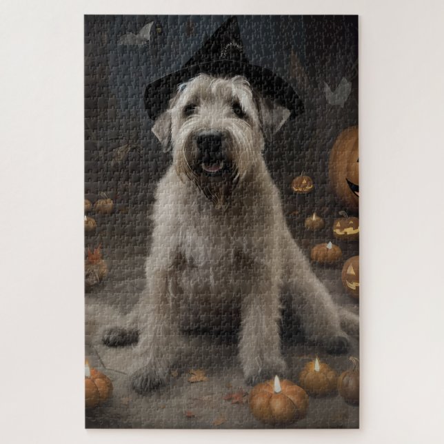 Wheaten Terrier Pumpkins Halloween Scary Jigsaw Puzzle (Vertical)
