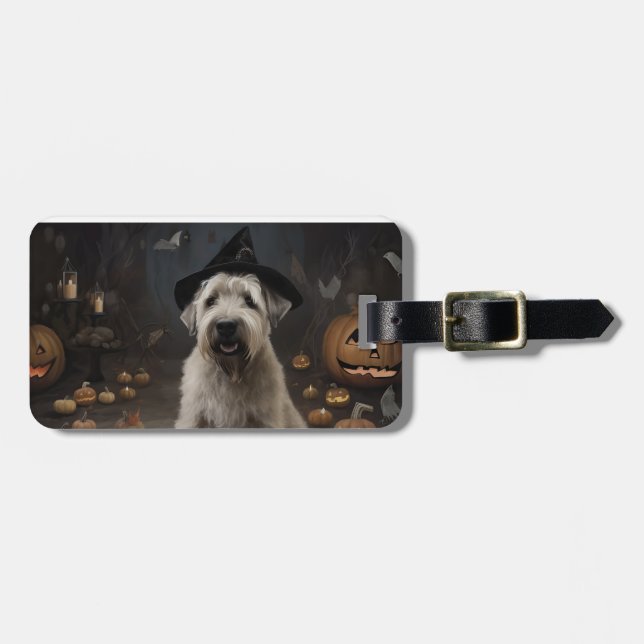 Wheaten Terrier Pumpkins Halloween Scary Luggage Tag (Front Horizontal)