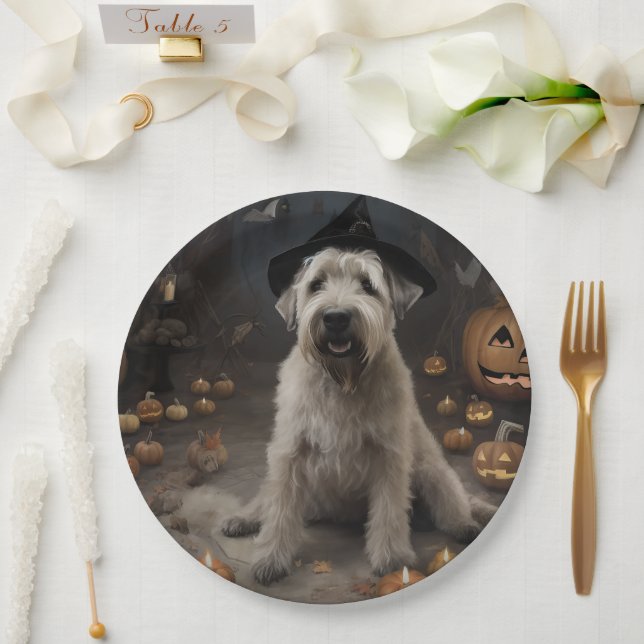 Wheaten Terrier Pumpkins Halloween Scary Paper Plate (Wedding)