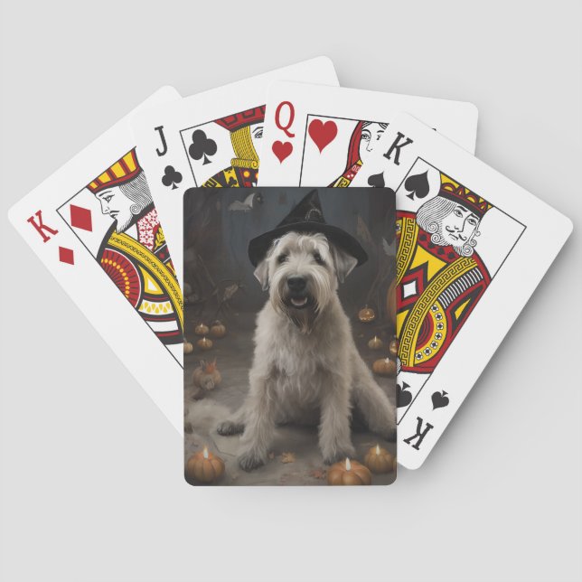 Wheaten Terrier Pumpkins Halloween Scary Playing Cards (Back)