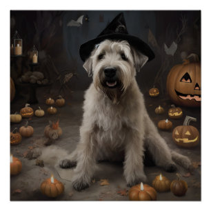 Wheaten Terrier Pumpkins Halloween Scary Poster