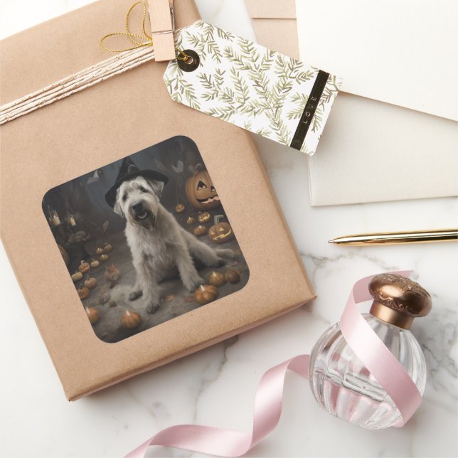 Wheaten Terrier Pumpkins Halloween Scary Square Sticker (Gifting)