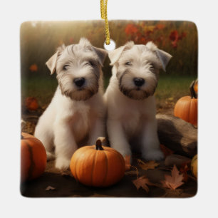 Wheaten Terrier Puppy Autumn Delight Pumpkin Ceramic Ornament