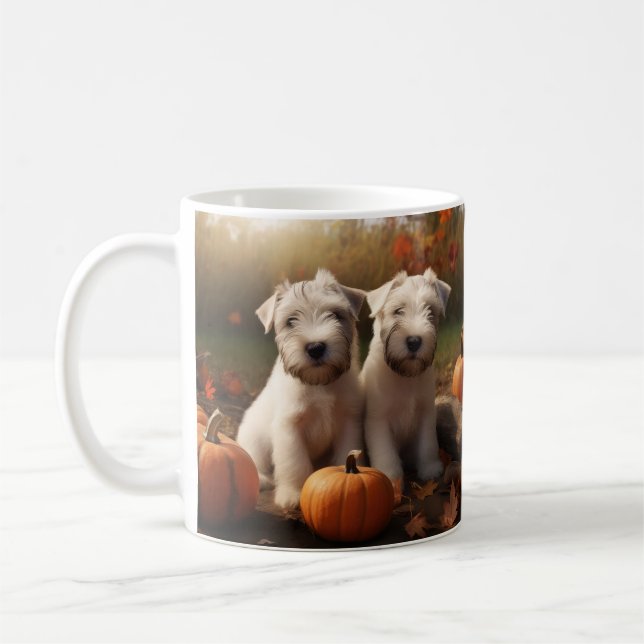 Wheaten Terrier Puppy Autumn Delight Pumpkin Coffee Mug (Left)