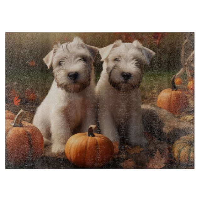 Wheaten Terrier Puppy Autumn Delight Pumpkin Cutting Board (Front)