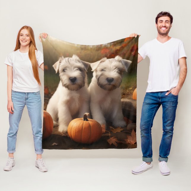 Wheaten Terrier Puppy Autumn Delight Pumpkin Fleece Blanket (In Situ)
