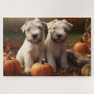 Wheaten Terrier Puppy Autumn Delight Pumpkin Jigsaw Puzzle