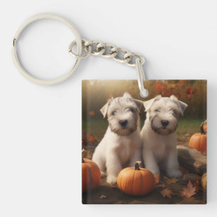 Wheaten Terrier Puppy Autumn Delight Pumpkin Key Ring
