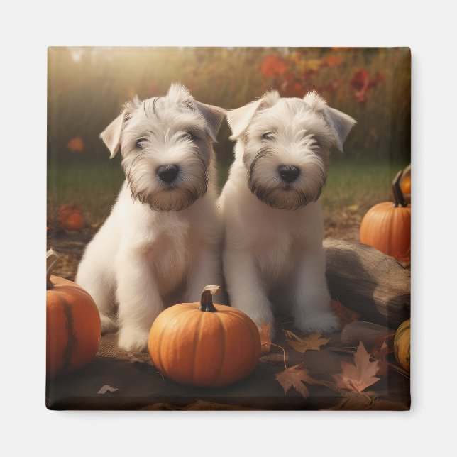 Wheaten Terrier Puppy Autumn Delight Pumpkin Magnet (Front)