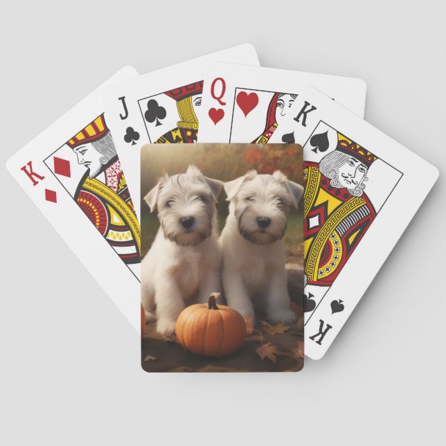 Wheaten Terrier Puppy Autumn Delight Pumpkin Playing Cards (Back)