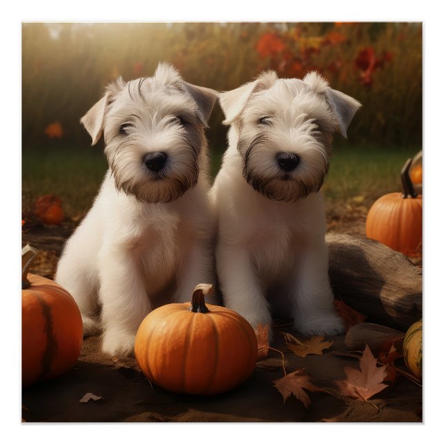 Wheaten Terrier Puppy Autumn Delight Pumpkin Poster (Front)