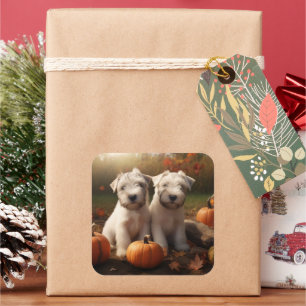 Wheaten Terrier Puppy Autumn Delight Pumpkin Square Sticker