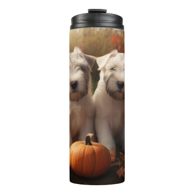 Wheaten Terrier Puppy Autumn Delight Pumpkin Thermal Tumbler (Front)