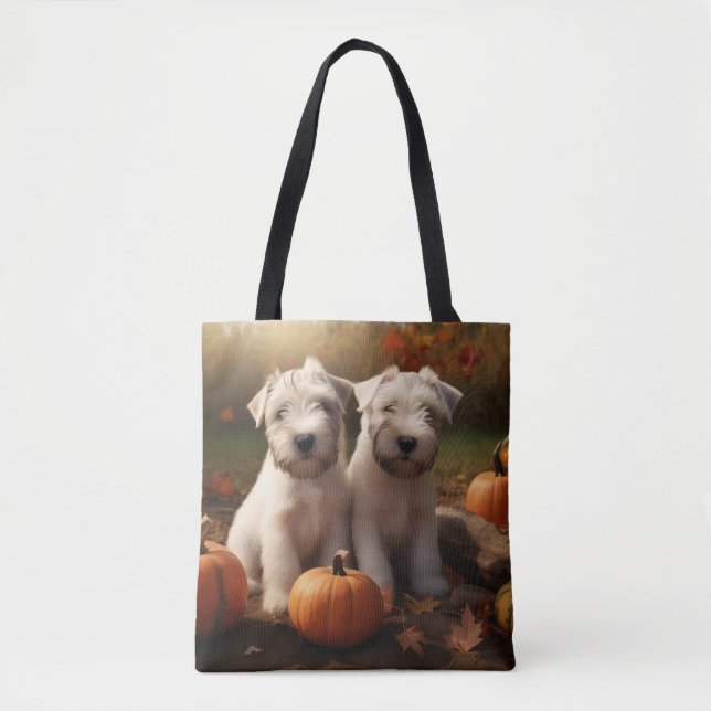 Wheaten Terrier Puppy Autumn Delight Pumpkin Tote Bag (Front)