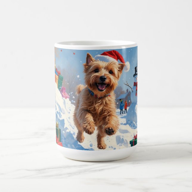 Wheaten Terrier Running in Snow with Christmas Hat Coffee Mug (Center)