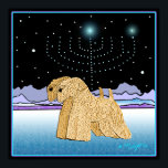 "Wheaten Terriers at Chanukah" Poster<br><div class="desc">"Wheaten Terriers at Chanukah" is a unique art design for the Jewish holiday "Chanukah, " featuring two soft coated wheaten terriers and a Hanukkah menorah lit by the stars. We've left the inside of the card blank for you to customise.  Original wheaten artwork Â© Melanie Light 2005.</div>