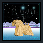 "Wheaten Terriers at Chanukah" Poster<br><div class="desc">"Wheaten Terriers at Chanukah" is a unique art design for the Jewish holiday "Chanukah, " featuring two soft coated wheaten terriers and a Hanukkah menorah lit by the stars. We've left the inside of the card blank for you to customise.  Original wheaten artwork Â© Melanie Light 2005.</div>