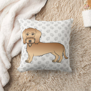 Wheaten Wire Haired Dachshund Cartoon Dog And Paws Cushion