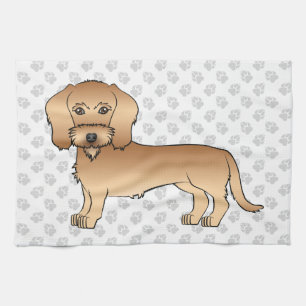 Wheaten Wire Haired Dachshund Cartoon Dog And Paws Tea Towel