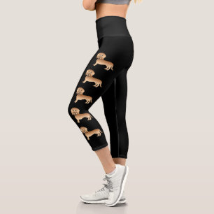 Wheaten Wire Haired Dachshund Dogs On Black Capri Leggings