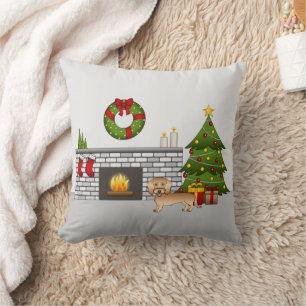 Wheaten Wire Haired Dachshund In A Christmas Room Cushion