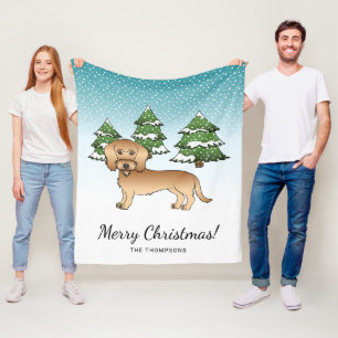 Wheaten Wire Haired Dachshund In A Winter Forest Fleece Blanket