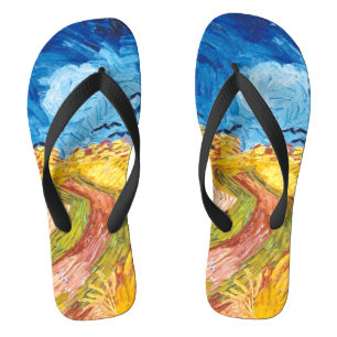 Wheatfield with Crows (1890) Van Gogh Fine Art Flip Flops