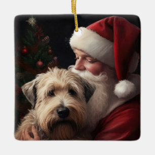 Wheaton Terrier With Santa Claus Festive Christmas Ceramic Ornament