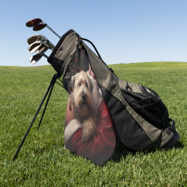 Wheaton Terrier With Santa Claus Festive Christmas Golf Towel (Green)