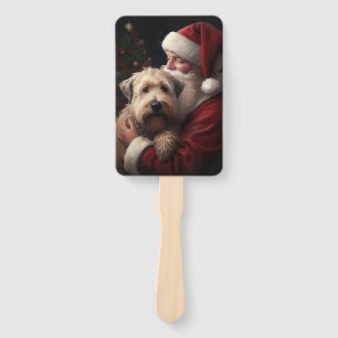 Wheaton Terrier With Santa Claus Festive Christmas Hand Fan