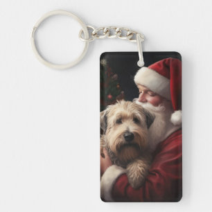 Wheaton Terrier With Santa Claus Festive Christmas Key Ring