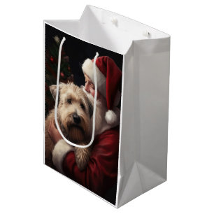 Wheaton Terrier With Santa Claus Festive Christmas Medium Gift Bag