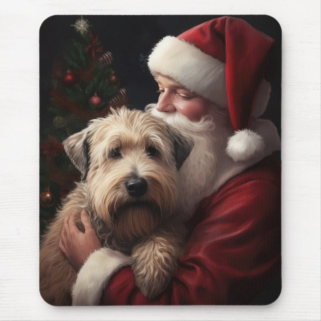 Wheaton Terrier With Santa Claus Festive Christmas Mouse Mat (Front)