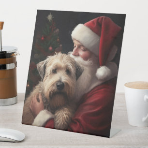 Wheaton Terrier With Santa Claus Festive Christmas Pedestal Sign