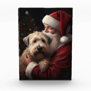Wheaton Terrier With Santa Claus Festive Christmas Photo Block
