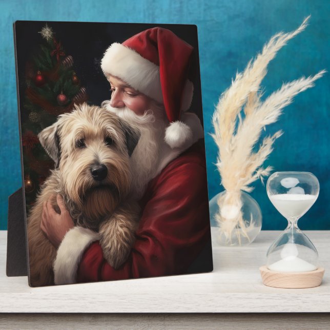 Wheaton Terrier With Santa Claus Festive Christmas Plaque (Side)
