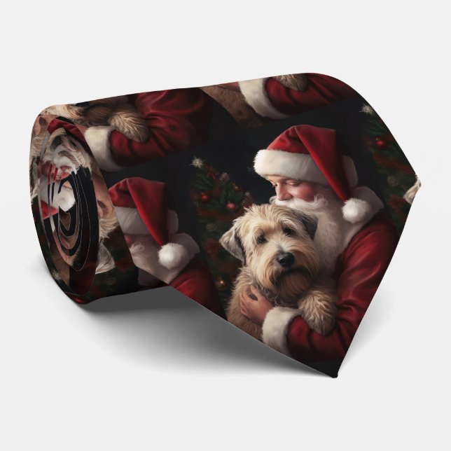 Wheaton Terrier With Santa Claus Festive Christmas Tie (Rolled)