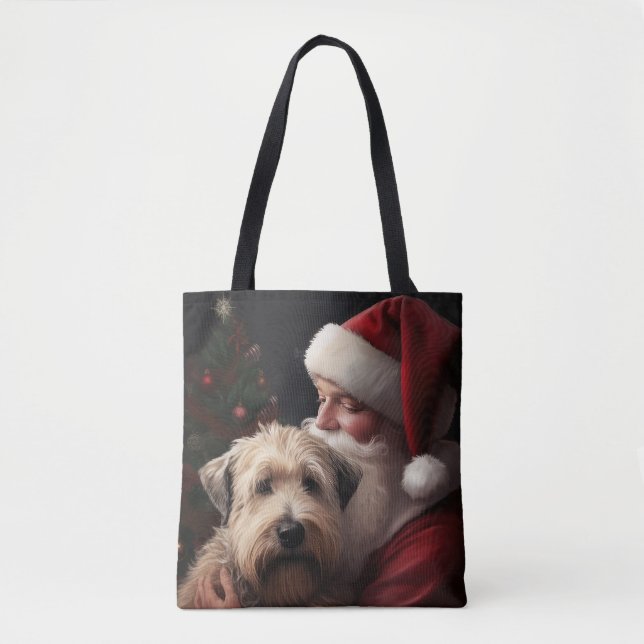 Wheaton Terrier With Santa Claus Festive Christmas Tote Bag (Front)