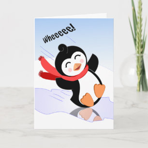 Wheee!  Happy Birthday with a Cute Black Penguin Card