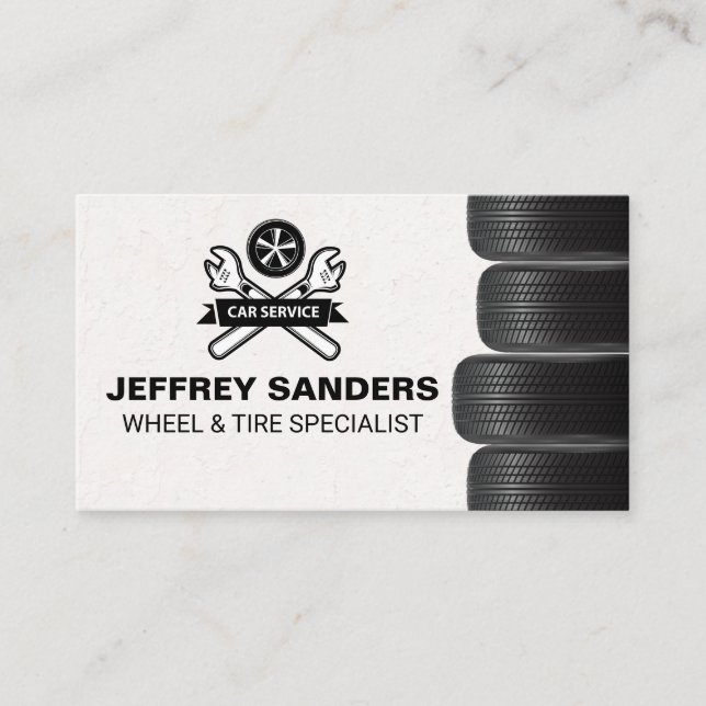 Wheel and Tire Service | Auto Body Mechanic Logo Business Card (Front)