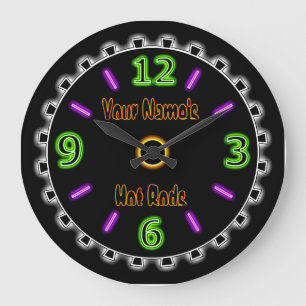 Wheel Cool Faux Neon #2 (Personalised Wall Clock) Large Clock
