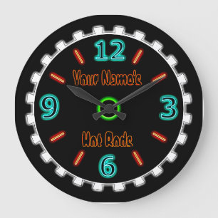 Wheel Cool Faux Neon (Personalised) Large Clock